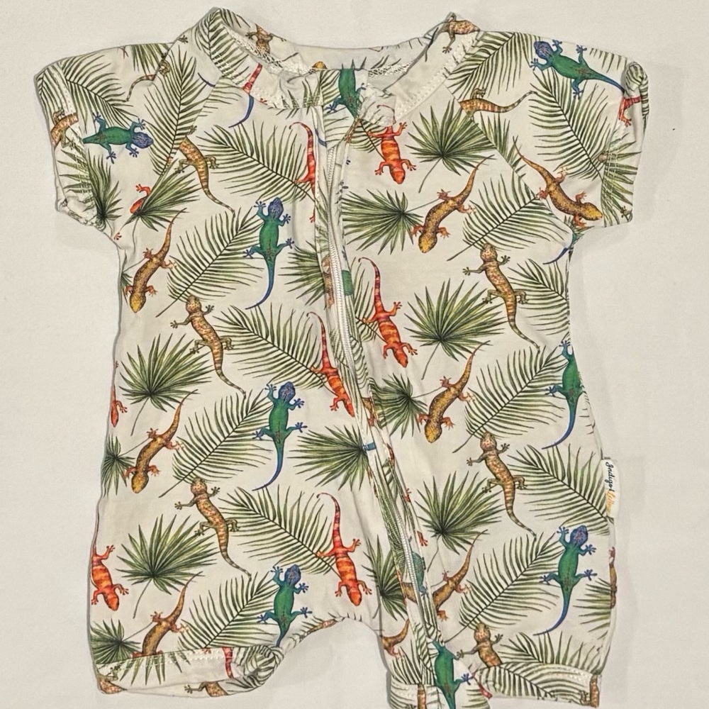 2-Way Zipper Organic Cotton Footless Onesie Pajama Lizard Print Newborn